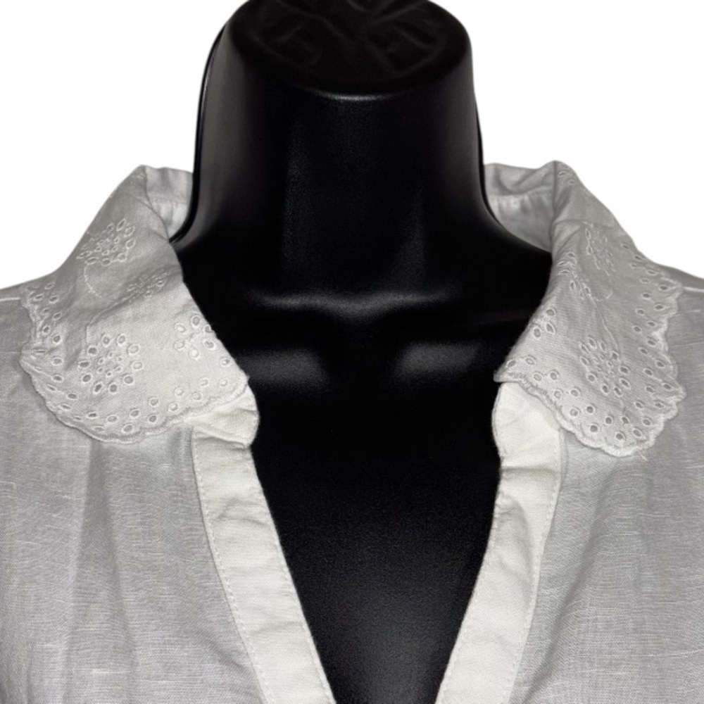 Laura Ashley Blouse Linen Cotton Blend Button Front Long Sleeve Eyelet Collar 1X - Picture 3 of 13